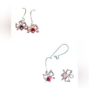 Sterling Bow Earrings with Red and Blue Stones